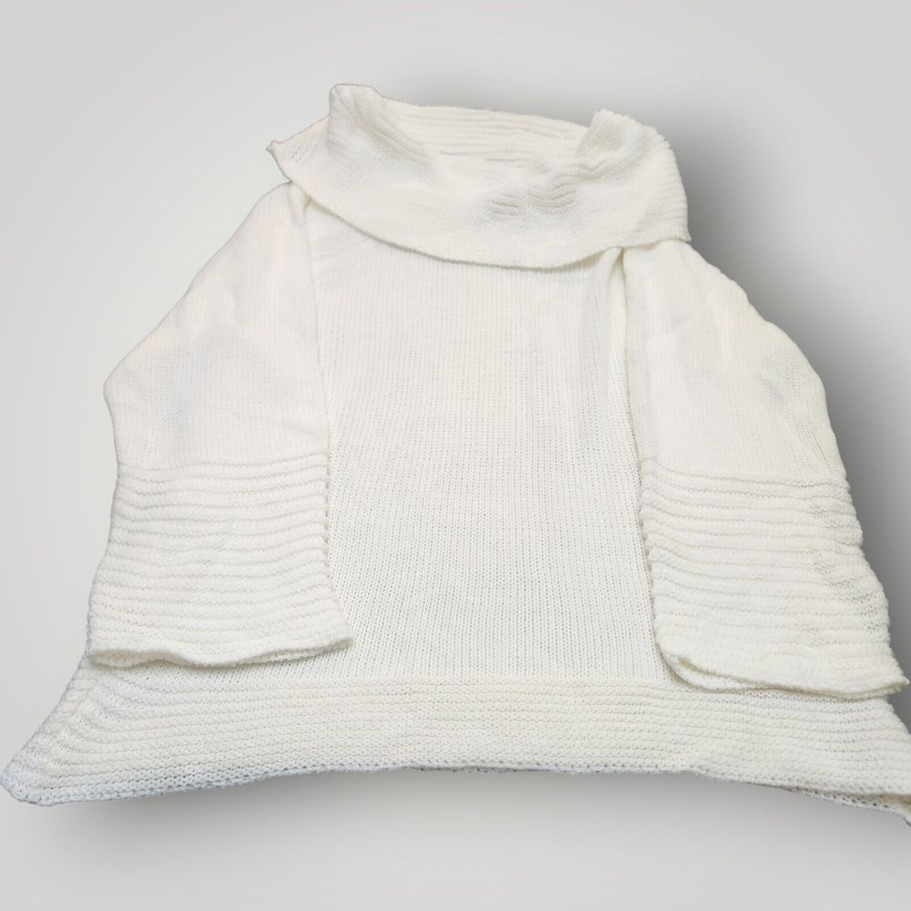 Ashley Stewart Women's 18/20 WHITE Cowl Neck Long Sleeve Acrylic Knit Sweater